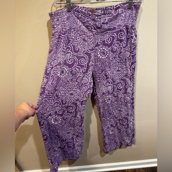 Free People Purple Floral Boho Funky Crossover Waist Wide Leg Pants - Picture 6 of 15